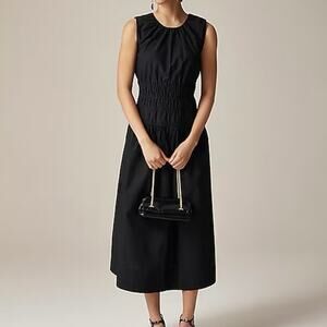 J.Crew Hyacinth Smocked Dress Cotton Poplin Midi Dress Black Size XS NWT